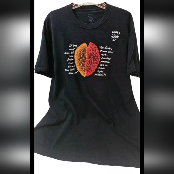 LEFTY'S Men's XL Black Left Side Brain Tee Shirt In EUC - Picture 1 of 6